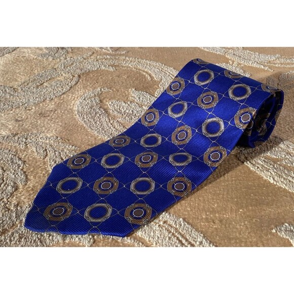 Vintage 90s Tie 1990s Valentino Silk Blue Nautical Old Money Preppy Necktie - Picture 1 of 7